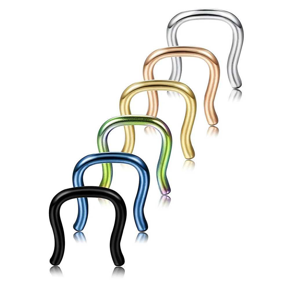 

Bluelans 6Pcs 1/1.2/1.6mm 316L Surgical Steel U-Shaped Nose Septum Hanger Retainer Ring
