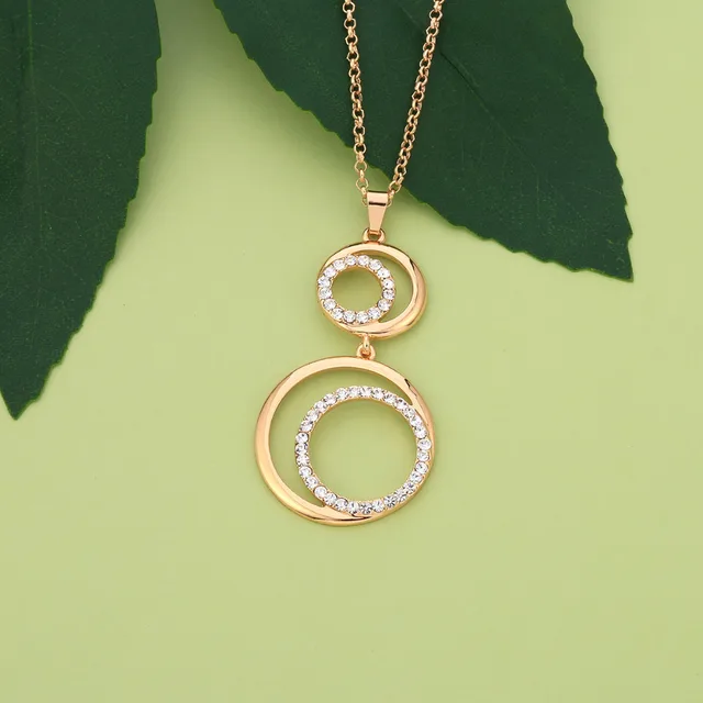 Simple Round Circles Necklace for Women Elegant Charm Gold Crystal