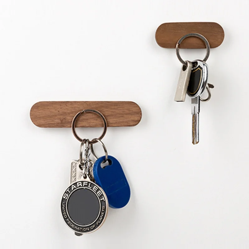 

Creative design solid wood key holder wall hanging magnetic hook multi-function magnet suction On The Wall