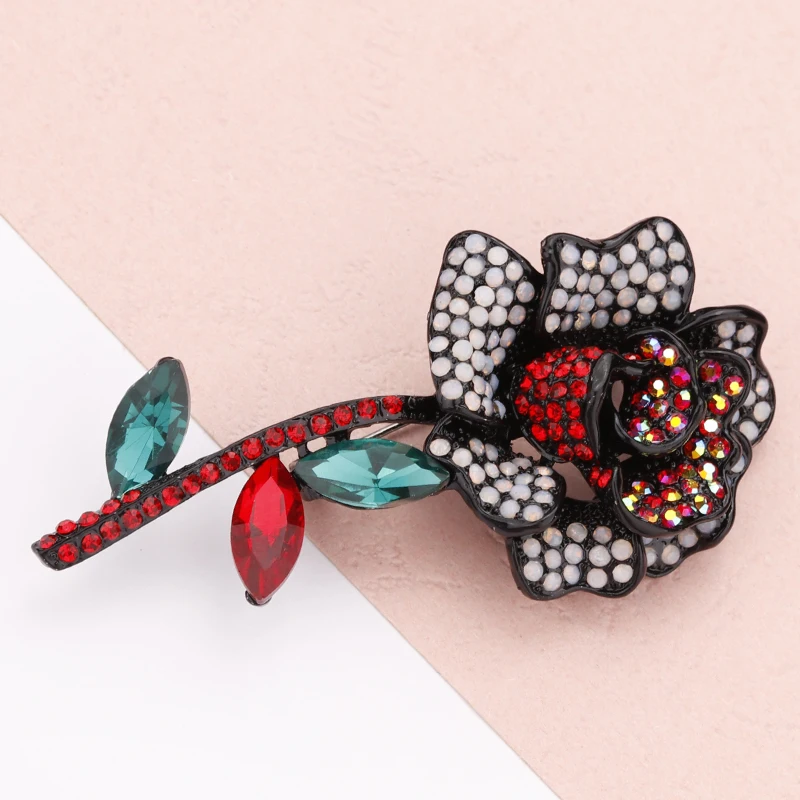 ALLYES Rose Flower Brooch Female Jewelry Elegant Beautiful Party Weeding Vintage Crystal Large Brooches For Women Girls Gift Fashion Jewelry