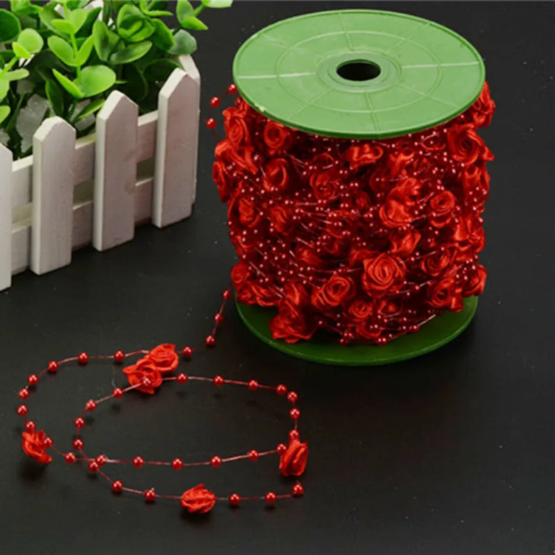 30m Rose Ribbon Pearls Beads Chain Garland Home Party Table font b Accessories b font font