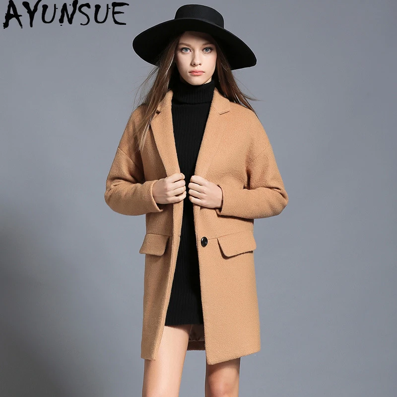 AYUNSUE Casaco Feminino Plus Size Wool Coat Femme Black Fashion Women's ...