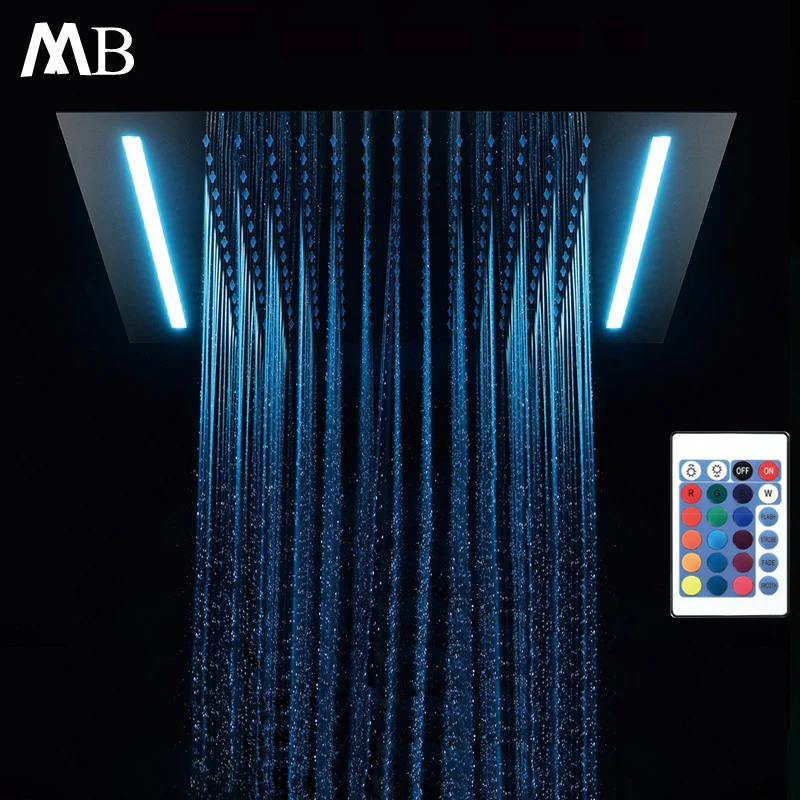 Goedkoop Embedded Plafond Gemonteerde Douchekop Bad Regendouche 500*360mm Badkamer Douchekop LED Licht SUS304 Gepolijst Verbinding Nodig power