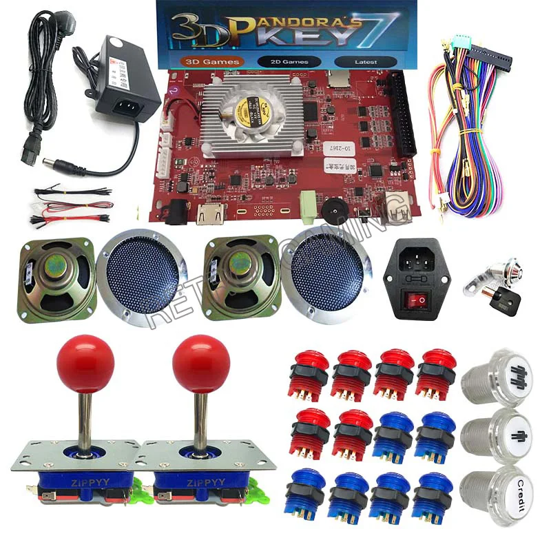 

DIY 3D Pandora 7 kit with 2263 in 1 PCB wire harness, power adapter, joystick, 30mm LED button for arcade game machine to TV