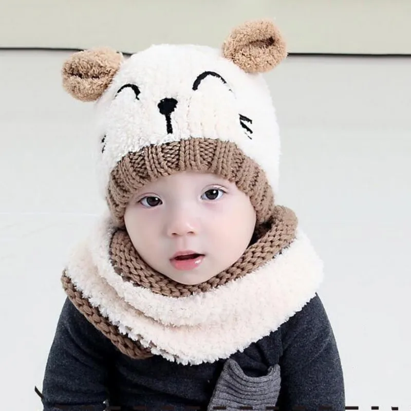 Digood Suit for 1-4 Years Old Kids Baby Boys Girls Cute Beanie Cat Cotton Hat Children Print Knitting Hats