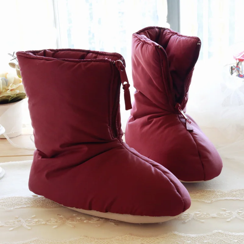 Super Warm Indoor Home Cotton Slippers Women Feather Fabric Red Wine Slippers Pregnant Women