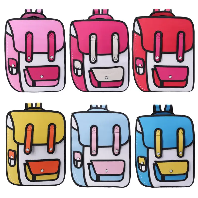 

3D Jump Style 2D Comic Bookbag Drawing From Cartoon Paper Backpack Bag