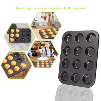 

CARRYWON 12 Cups Mini Stainless Steel Cupcake Mold Kitchen Bakeware Non-Stick Baking Tray Mousse Cake Mold Muffin Pan