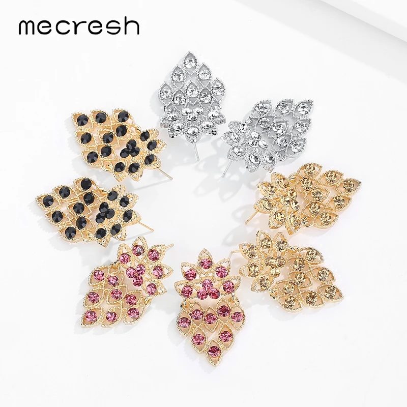 

Mecresh Unique Leaf Crystal Bridal Drop Earrings for Women Statement Eye Shape Women Wedding Dangle Earrings 4 Colors MEH1222