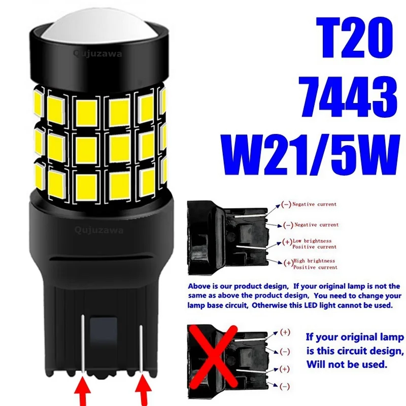 2 шт. 1156 P21W BA15S 1157 P21/5 Вт BAY15D T20 W21W 7440 W21/5 Вт 7443 BAU15S светодиодный автомобильный резервный лампы авто тормоз светильник Поворотная сигнальная лампа - Испускаемый цвет: T20 7443