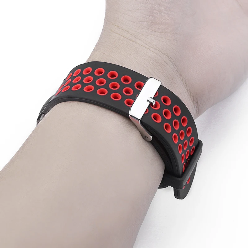 

Silicone strap Smart sports watch replacement strap Compatible band width 20mm watch Porous Silver buckle adjustable size