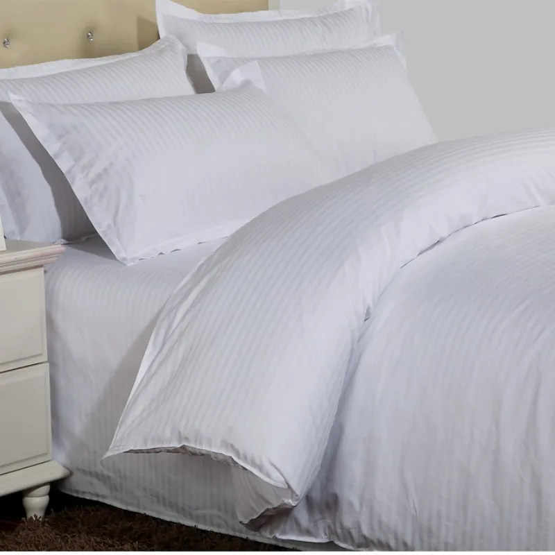  1PC Hotel White Duvet Cover Pure Stripes Hotel Duvet Covers 100% Satin Cotton Quilt Cover Top Quali