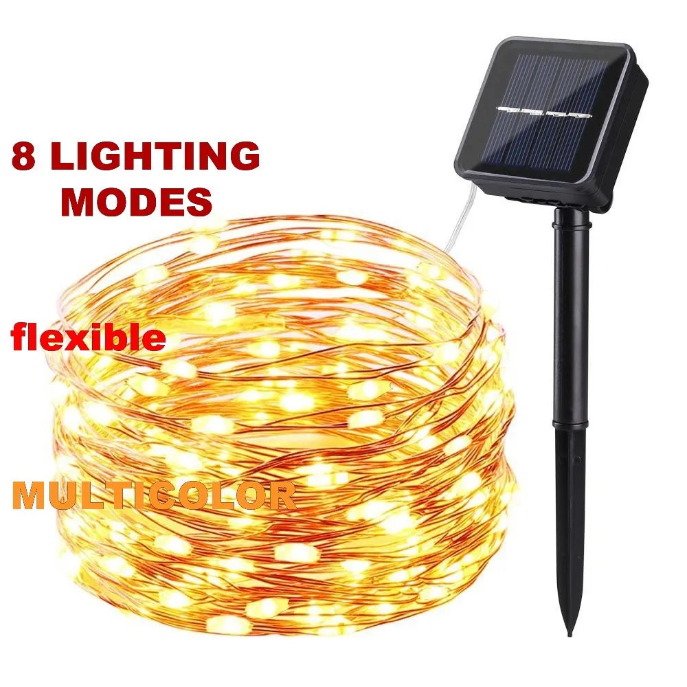 

8 modes multicolor Christmas Light 33FT Wire LED String luci natale Waterproof IP65 Solar Strings Rechargeable Solar Lamps for