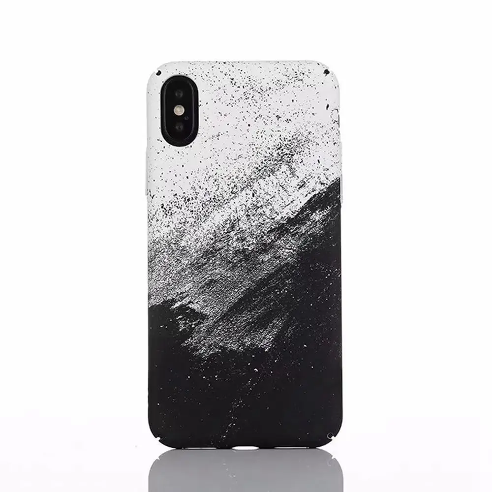Fashion Black White Flower Back For iphone X 6 6s Plus Case Matte Skin Coque 7 8 plus Cover Hard PC Cute Cartoon Capa |