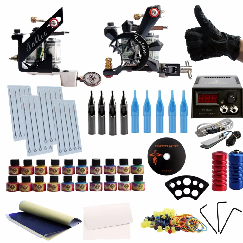 

Tattoo Kit 20 Colors Tattoo Ink Sets 2 Machines Gun Set LCD Power Supply Needles Permanent Make Up Professional Tattoo Kit Set