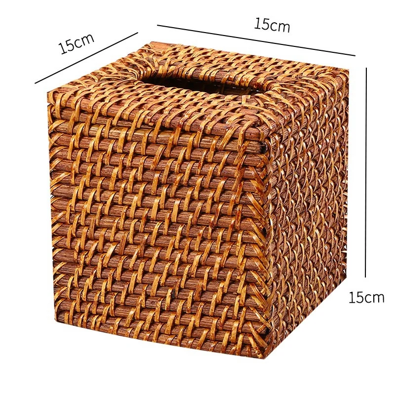 Американский дизайн ротанга коробка ткани ручной работы Тканые квадратный поднос бездонная Настольный диспенсер салфеток коробка коричневый 15x15 см