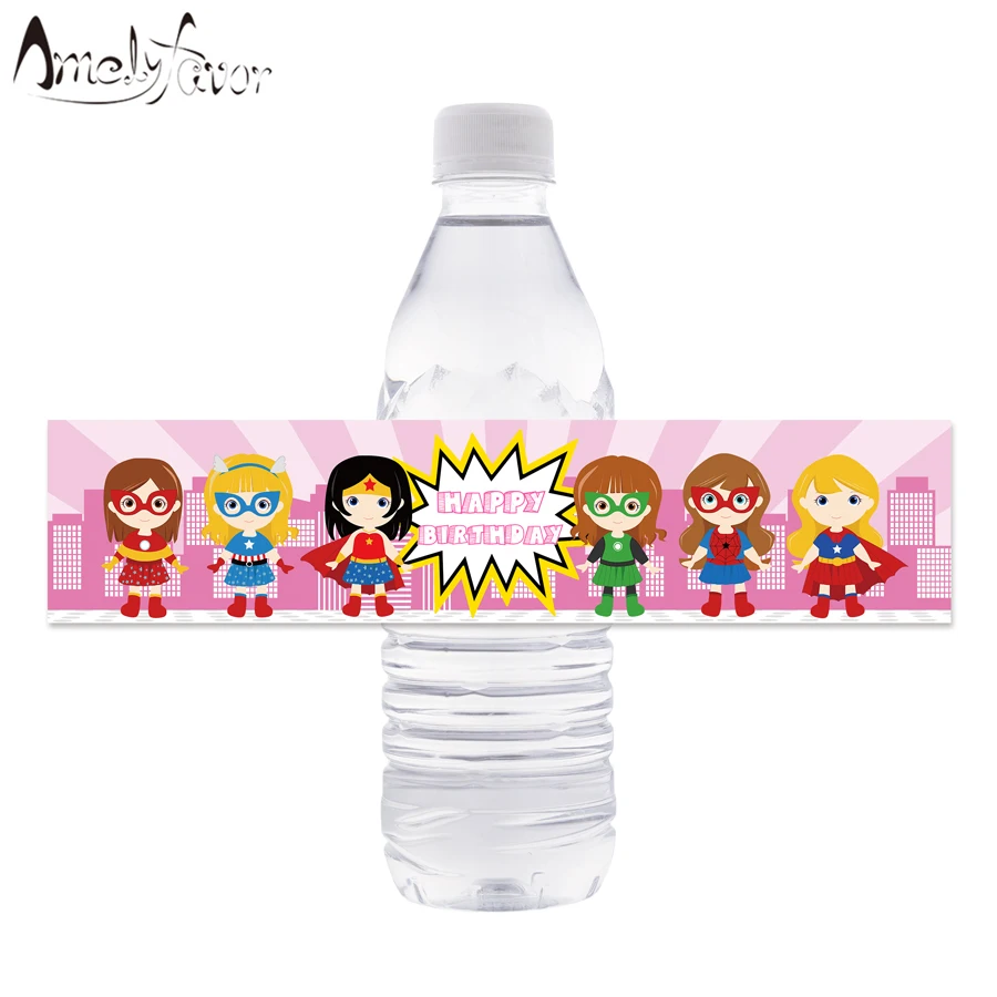

Super Hero Theme Girls Bottle Labels Birthday Event Party Decorations Supplies Girl Superhero Party Bottle Wrapper Custom-made