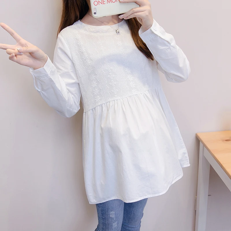 

High quality Spring Long Sleeve Maternity T-shirt Fashion Cotton White Loose Pregnant Tee For Pregnant Women Clothes S-XL