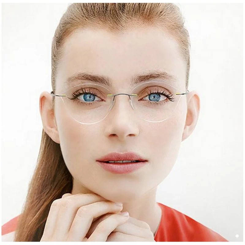 

Rimless Glasses Frame Women Titanium Ultralight Eyeglasses Prescription Frameless Cat Eye Screwless Eyewear Myopia Frames L3