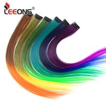 Leeons Extensions de pince à cheveux 18 pouces longs postiches pour femmes synthétique faux cheveux avec pince rose arc-en-ciel Ombre Rainboow cheveux