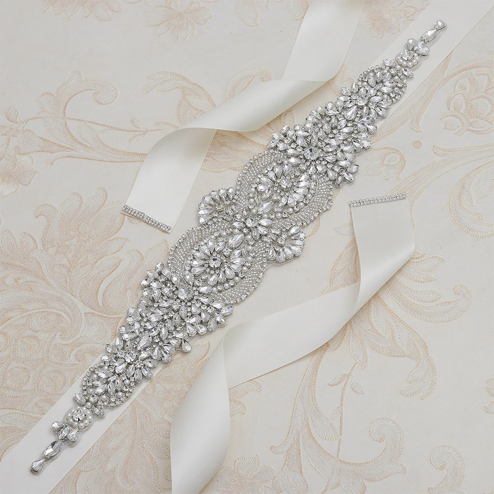 

Yanstar Wedding Belt Big Size Rhinestones Bridal Belt Hand Beaded Crystal Belt For Wedding Long Dress 37WB877