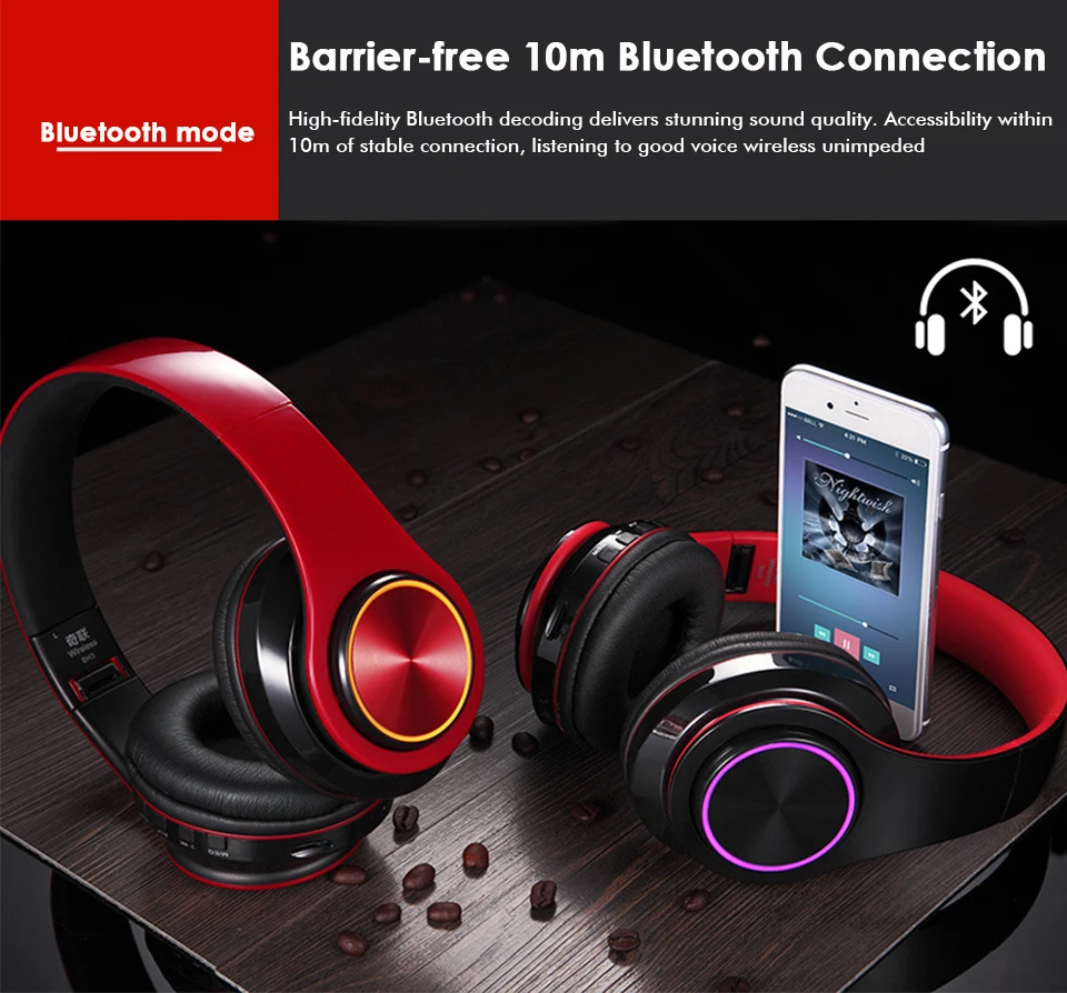 Bluetooth Headphone Luminous Wireless Headphones Bluetooth With Microphone noise cancelling MP3 Player for iphone samsung (13)
