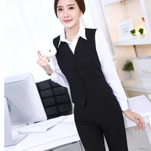 Formal Uniform Design Spring Fall Professional Business Suits Vest+ Pants Women Blazers Ladies Trouser Set Pantsuits Plus Size