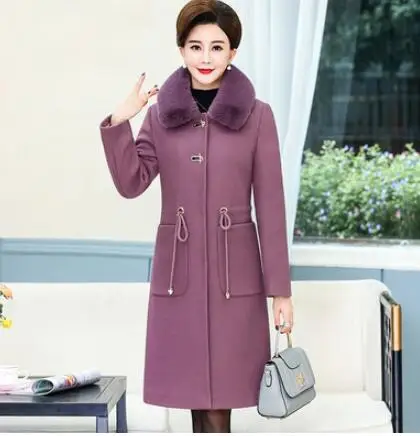 Light purple Высококачественное зимнее пальто, женская куртка с меховым воротником, тонкое теплое шерстяное пальто, пальто большого размера, женское кашемировое пальто с длинным рукавом - Цвет: Light purple