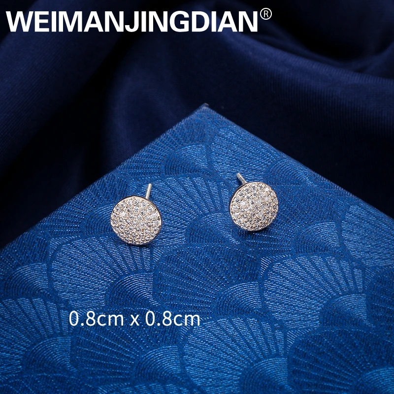 WEIMANJINGDIAN Новое поступление Искрящийся фианит, циркон, кристалл проложить 8 мм круглые серьги гвоздики для женщин