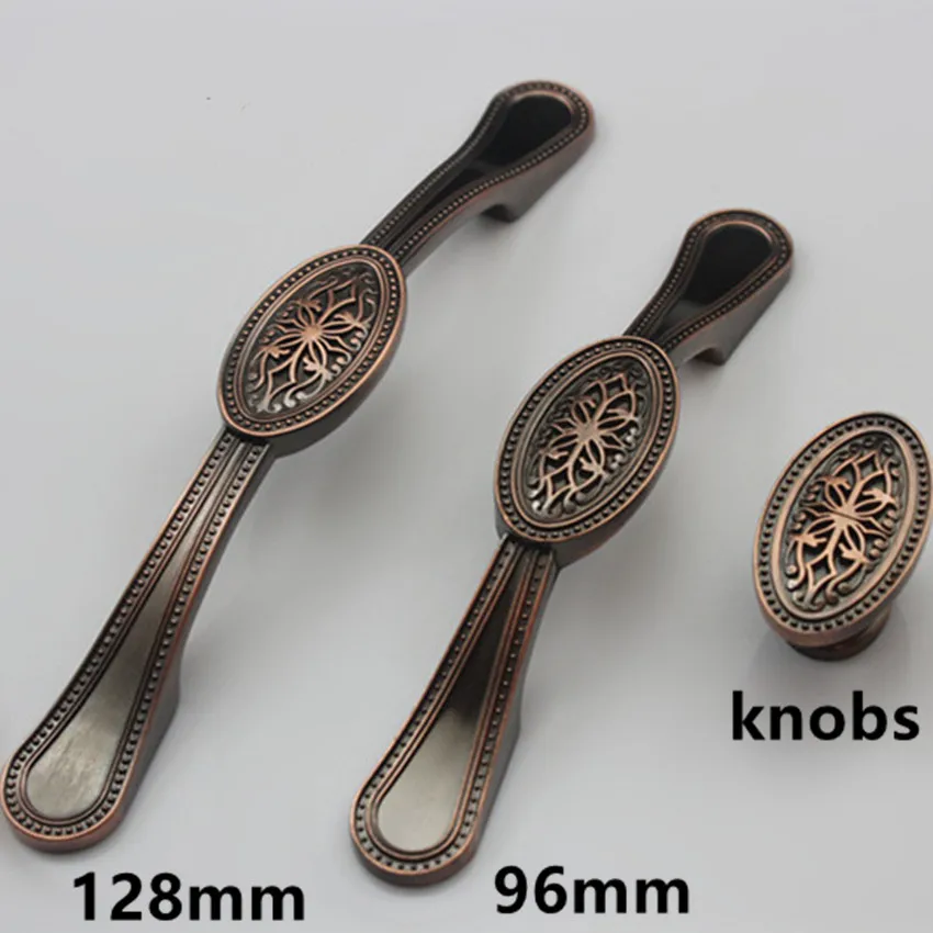 96 128mm Vintage Style Furniture Handles Red Bronze Kitchen