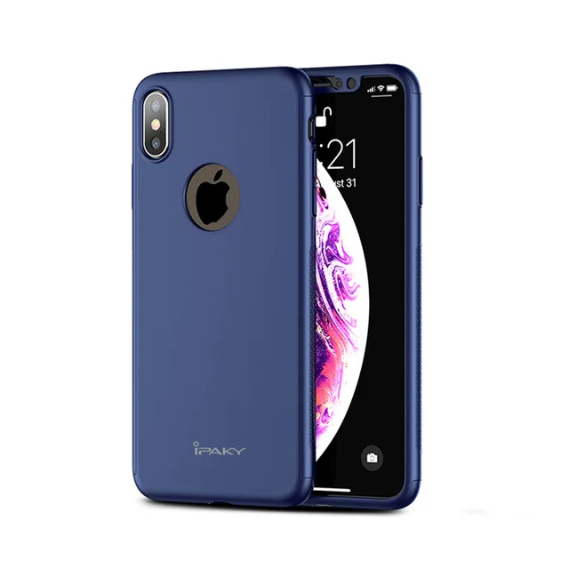 IPaky для iphone 7 6 6s 8 чехол ультра тонкий 360 Полный+ Закаленное стекло протектор экрана для iphone XS MAX XR X 8 7 6 6s plus чехлы - Цвет: Blue