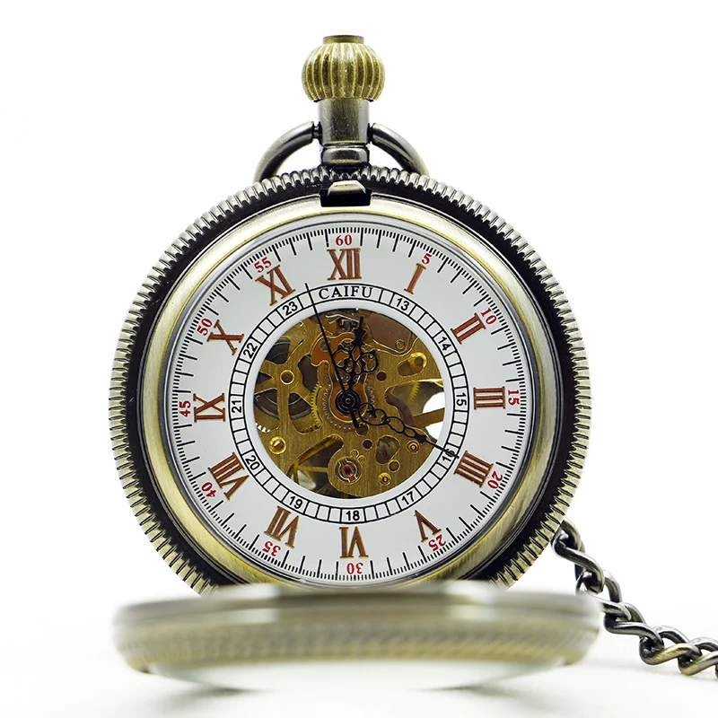 Новый стимпанк Бронзовый Медь Механические карманные часы скелет цепи римскими цифрами Винтаж кулон Часы с 37 см цепи Подарки