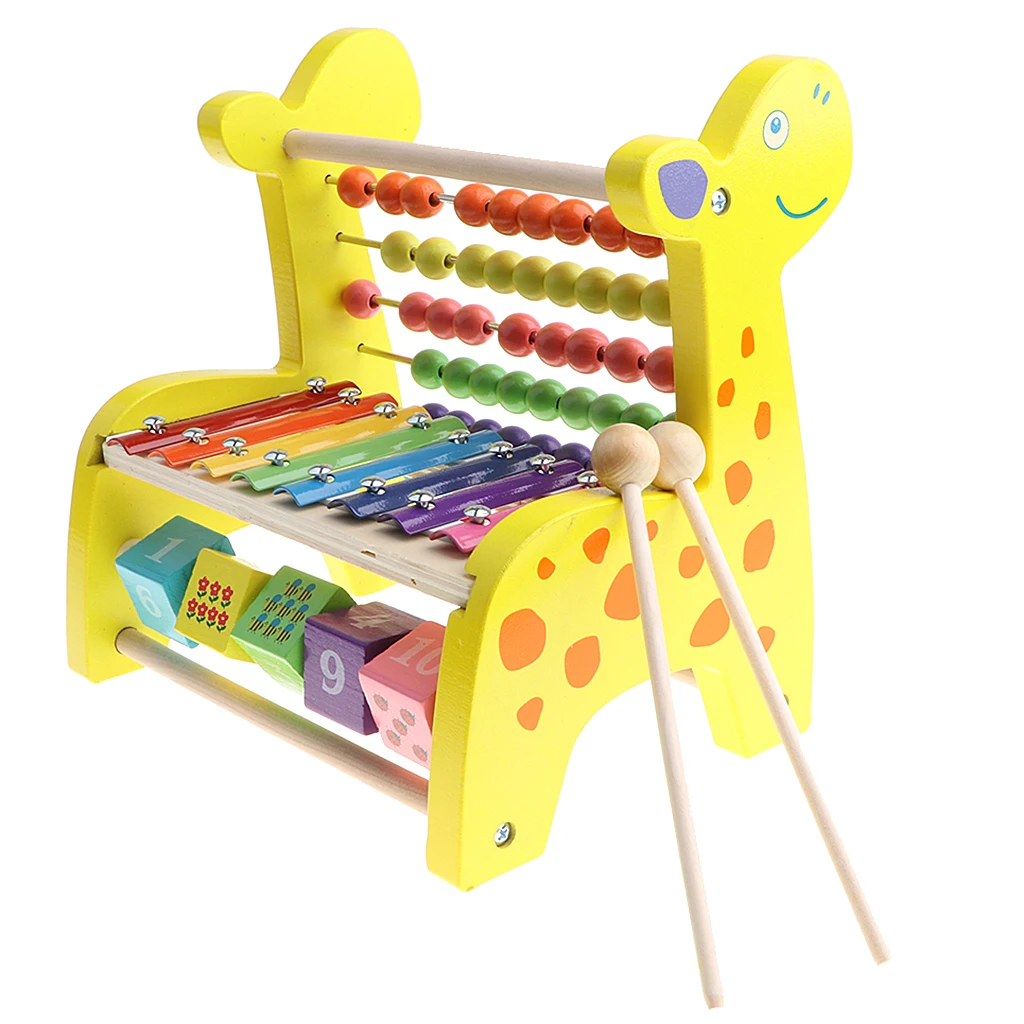 Musical Xylophone & Blocks & Beads Abacus Game Developmental Wooden Fawn Toy