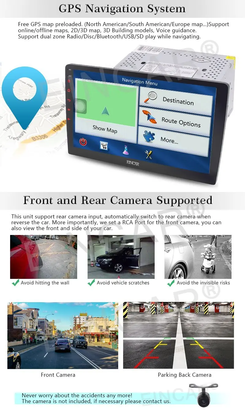 Android 6,0 стерео радио двойной Din головное устройство авто gps навигации приемник Bluetooth 10,1 ''Нет DVD с Обратный камера
