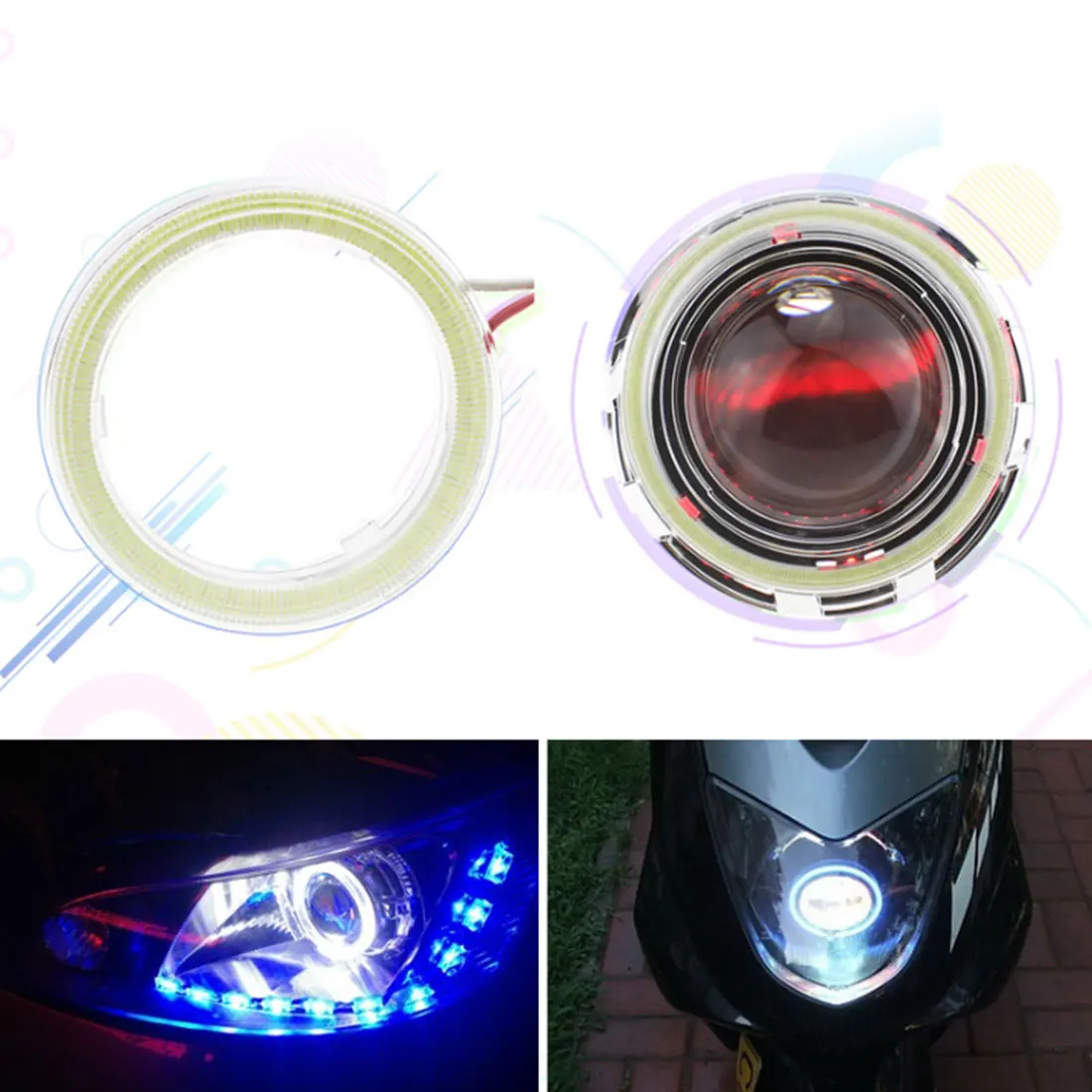 

New Car LED Light Headlights Audio Conversion COB Angel Eye Aperture Angel Eye Fog Lights 3.2W 12V Universal 60mm 70mm 80mm Hot