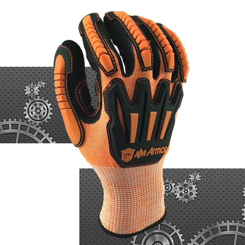 NMSafety Superior Anti Vibration Full Finger String Knit Glove Orange Lightweight Vibration
