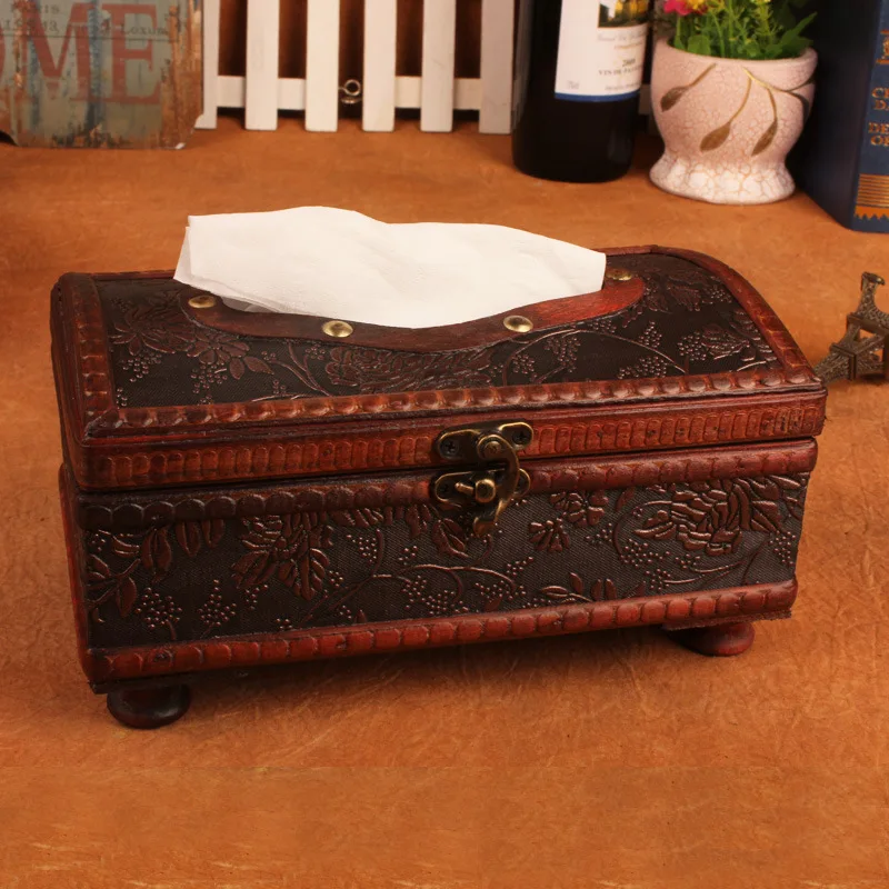 

Royal Style Brown Torched Wood Bathroom Facial Tissue Box Holder Cover Napkin Tissue Dispenser Organizer Holder