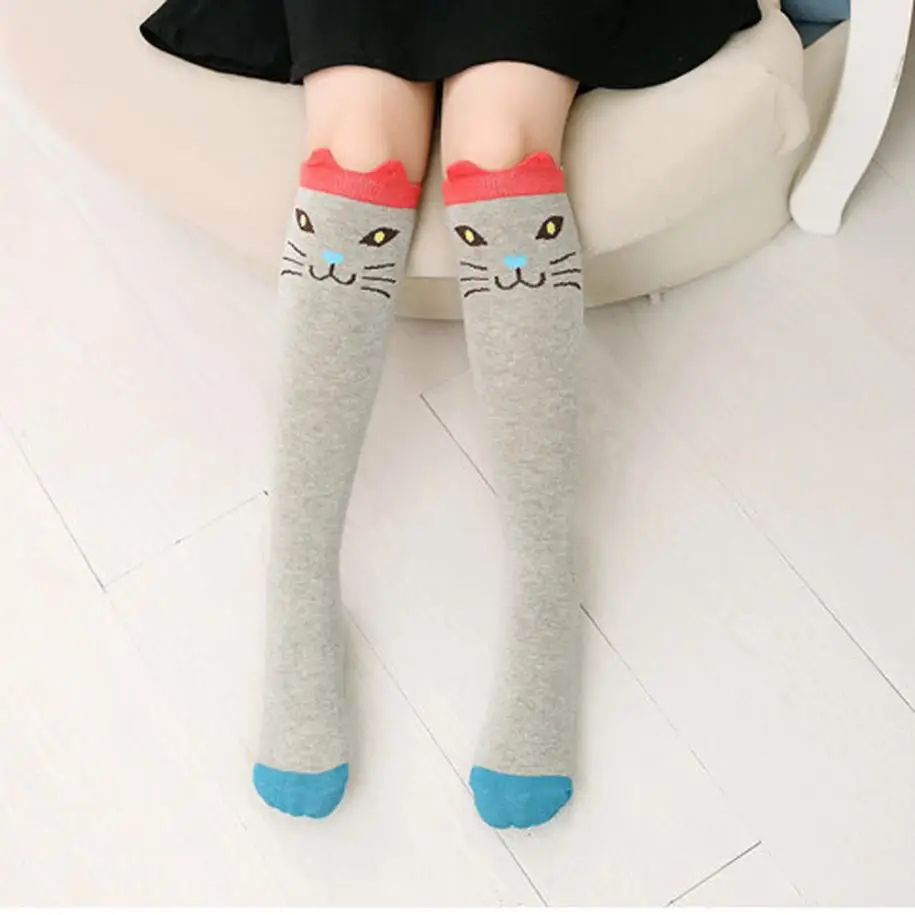 Гольфы для девочек хлопковые носки на осень с рисунком кота для детей милые зимние женские гольфы Largos Mujer