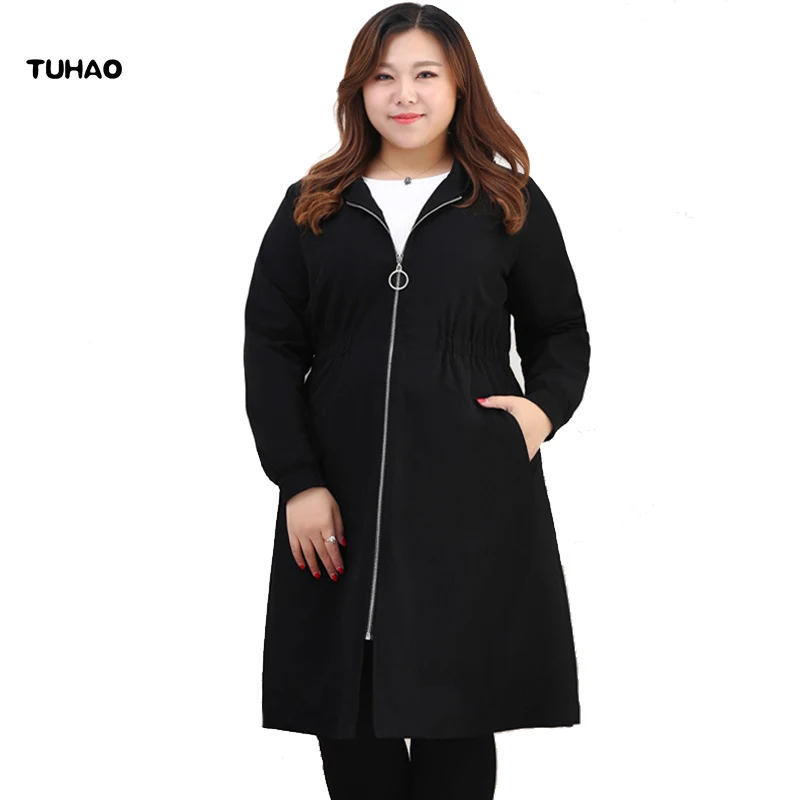 

TUHAO Plus Size 10XL 9XL 8XL Women Windbreaker Coat 2018 Autumn WINTER Loose Long Trench Coats Women's Black Hooded Overcoat MS