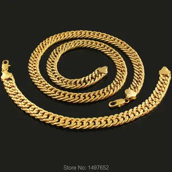 

New Trendy Gold Color Men Women Jewelry Set Gold ColorChain Necklace Bracelet Fashion Wedding Accessories