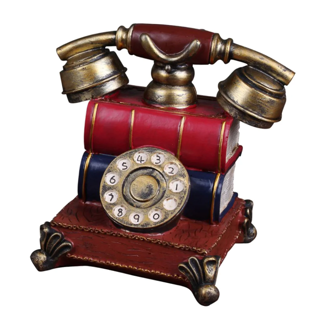 Retro Red Telephone Rotary Dial Coin Money Saving Piggy Bank Gift Home Decor