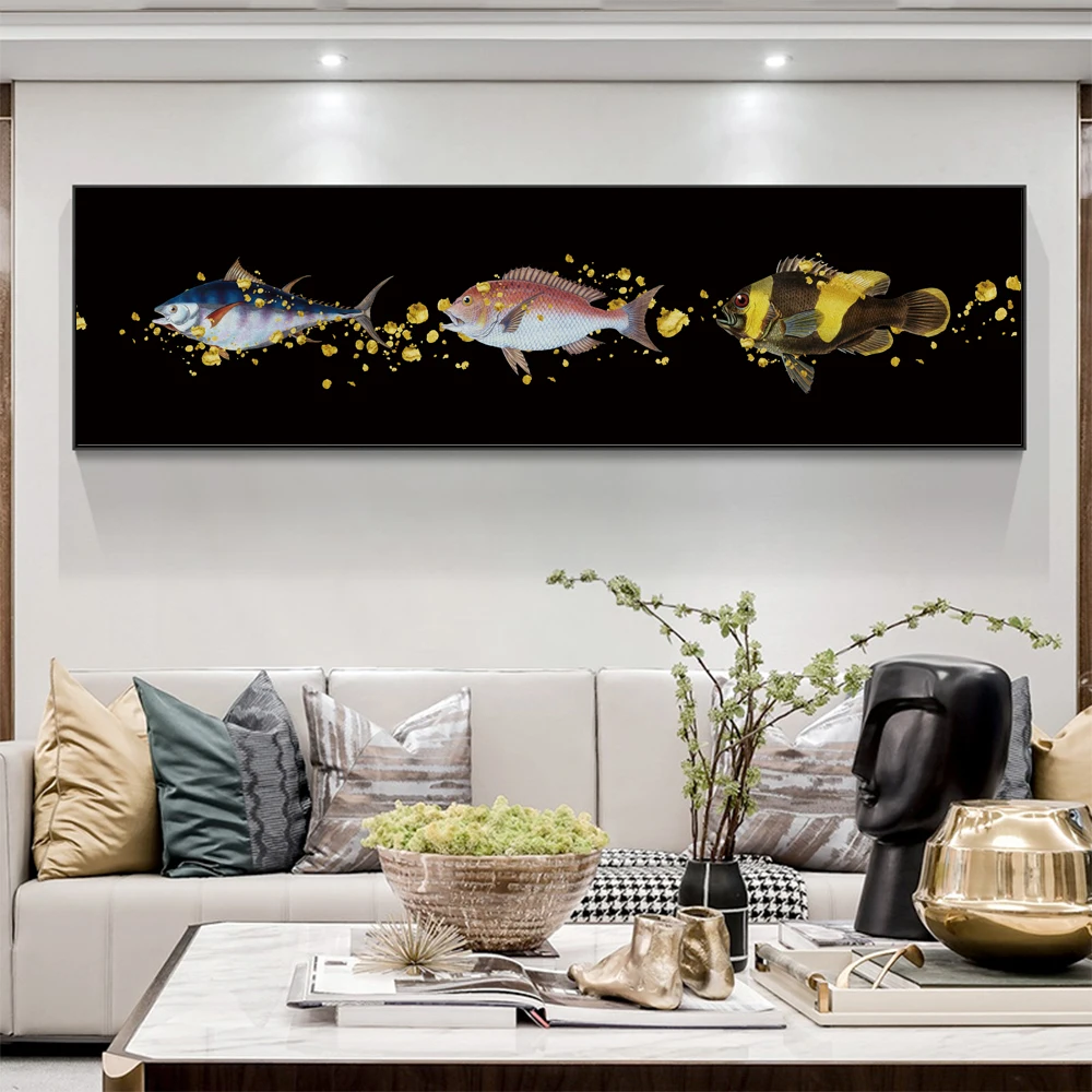 

CHENFART Abstrat Gold fish Painting Animal Art Pictures Wall Canvas Print Wall Art for Living Room Bedroom Poster Home Decor