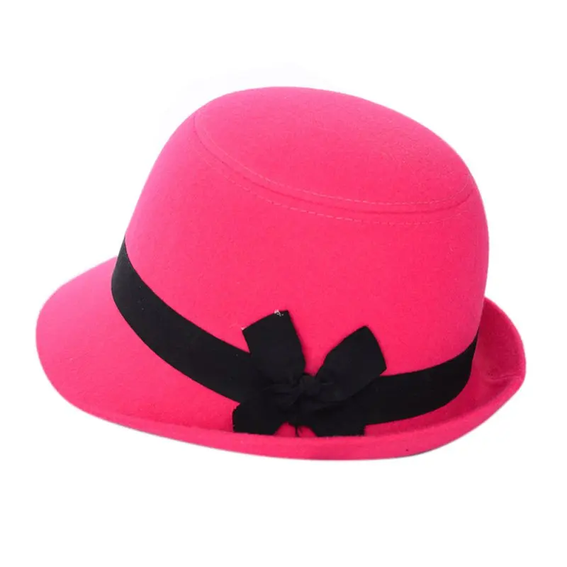 

Cute Women Girl Hats Retro Trendy Bowknot Beach Felt Wool Fedora Hats Bowler Derby Caps Outdoor