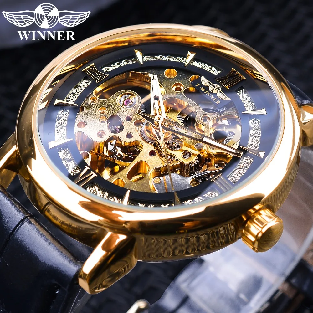 Engrenagem de Luxo Aberto dos Homens Relógio de Pulso Vencedor Real Ouro Movimento Design Trabalho Moda Automática Marca Superior Masculino Esqueleto Relógio 2020