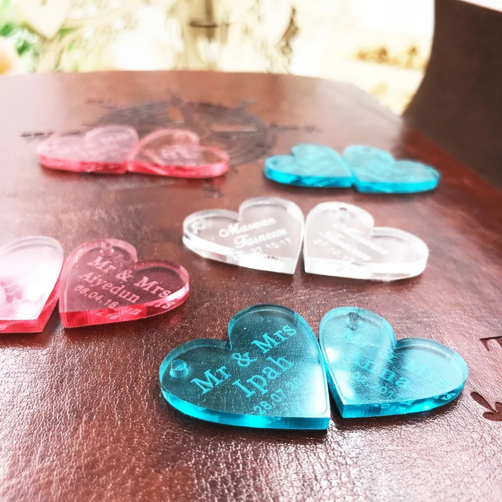 50 PCS Customized Crystal Red Blue Heart Personalized  Love Heart Wedding souvenirs Table Decoration Centerpieces gift favor 6