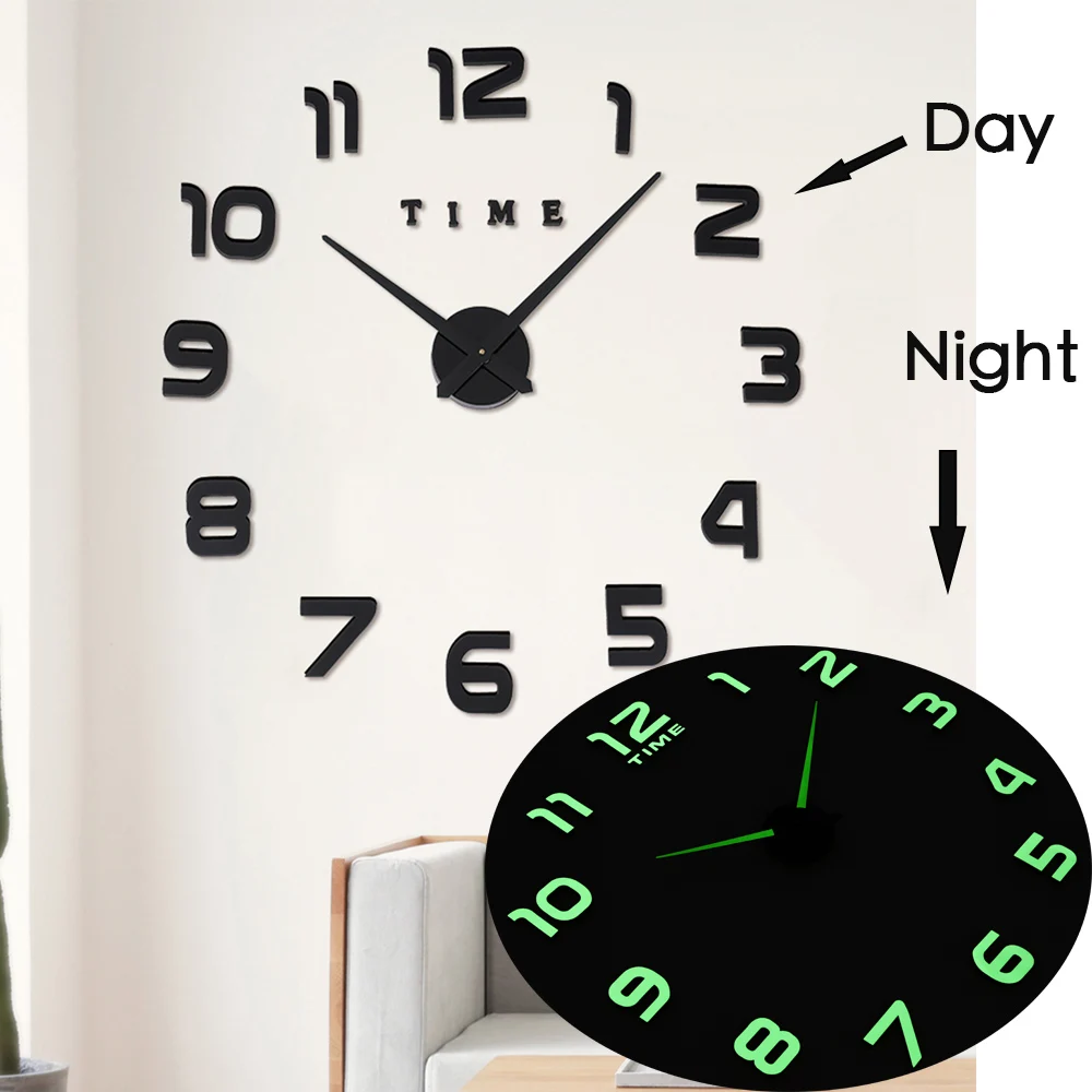 

Wall Clock Clocks Modern Design Watch Digital Large Big 3D DIY Home Decor Luminous Luminova Mirror Sticker Fashion New Arrival