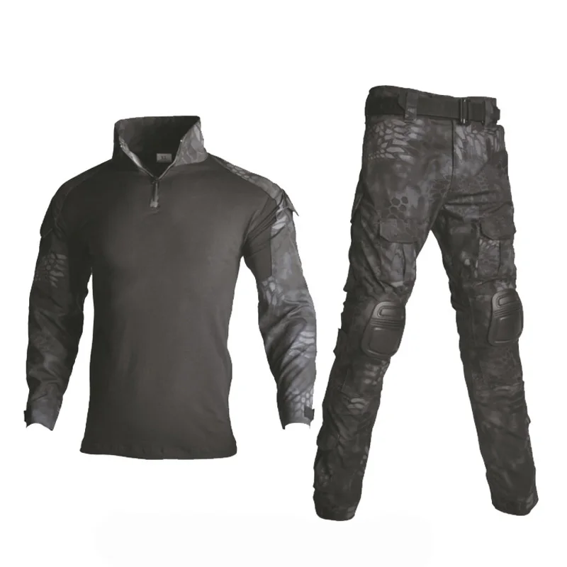 Тактическая камуфляжная охотничья одежда, костюм лягушки, для улицы, снайперская боевая рубашка и штаны, армейские наборы, военная форма, костюмы для гильи - Цвет: Black Python