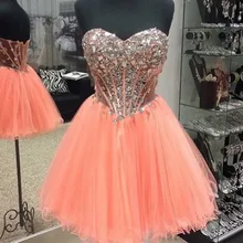 Короткие платья для выпускного вечера без рукавов Милая молния Тюль с кристаллами выше колена А-силуэта Платья для вечеринок Соблазнительные официальные платья