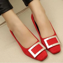 Square toe side buckle shallow mouth shoes small yards women’s thick heel single shoes wedding shoes red plus size women’s shoes