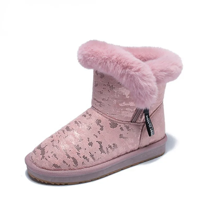 

Women Boots 2018 Winter Faux Fur Women Shoes Woman Snow Boots Ankle Warm Flats Fashion Femme Ladies Boot Pink Footwear